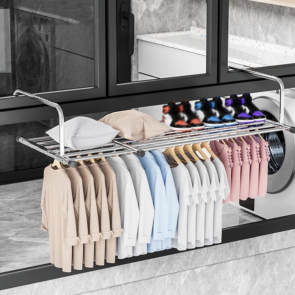 Radiator Droogrek - Wasrek Intrekbaar - Kleding Drogen - Roestvrij Staal - 60-160 cm - Zil