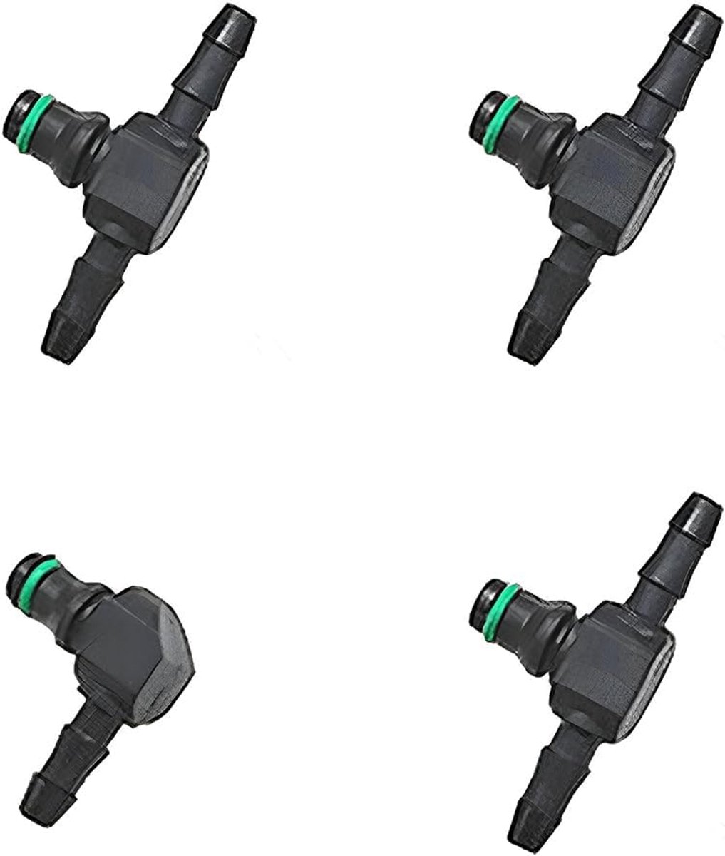 Deze 4-delige set bevat 3 T-vormige lekkoppelingen en 1 L-vormige koppeling, geschikt voor injectoraccessoires, retourleidingkoppelingen voor dieselinjectoren en snelkoppelingen voor injectorretourleidingen.