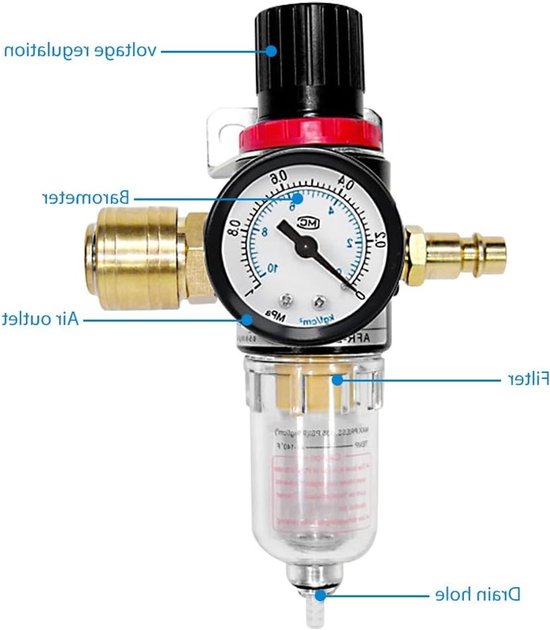 Drukregelaar voor Samengeperste Lucht met Waterafscheider en Filteraccessoires, 1/4 Inch, Ideaal voor Compressoren en Luchtgereedschap — afbeelding 2
