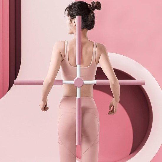 Houdingscorrectie Stok - Rug Strekker Staaf - Yoga Pilates Training - Draaibaar Telescopisch - 76 cm Lengte - Roze — afbeelding 3