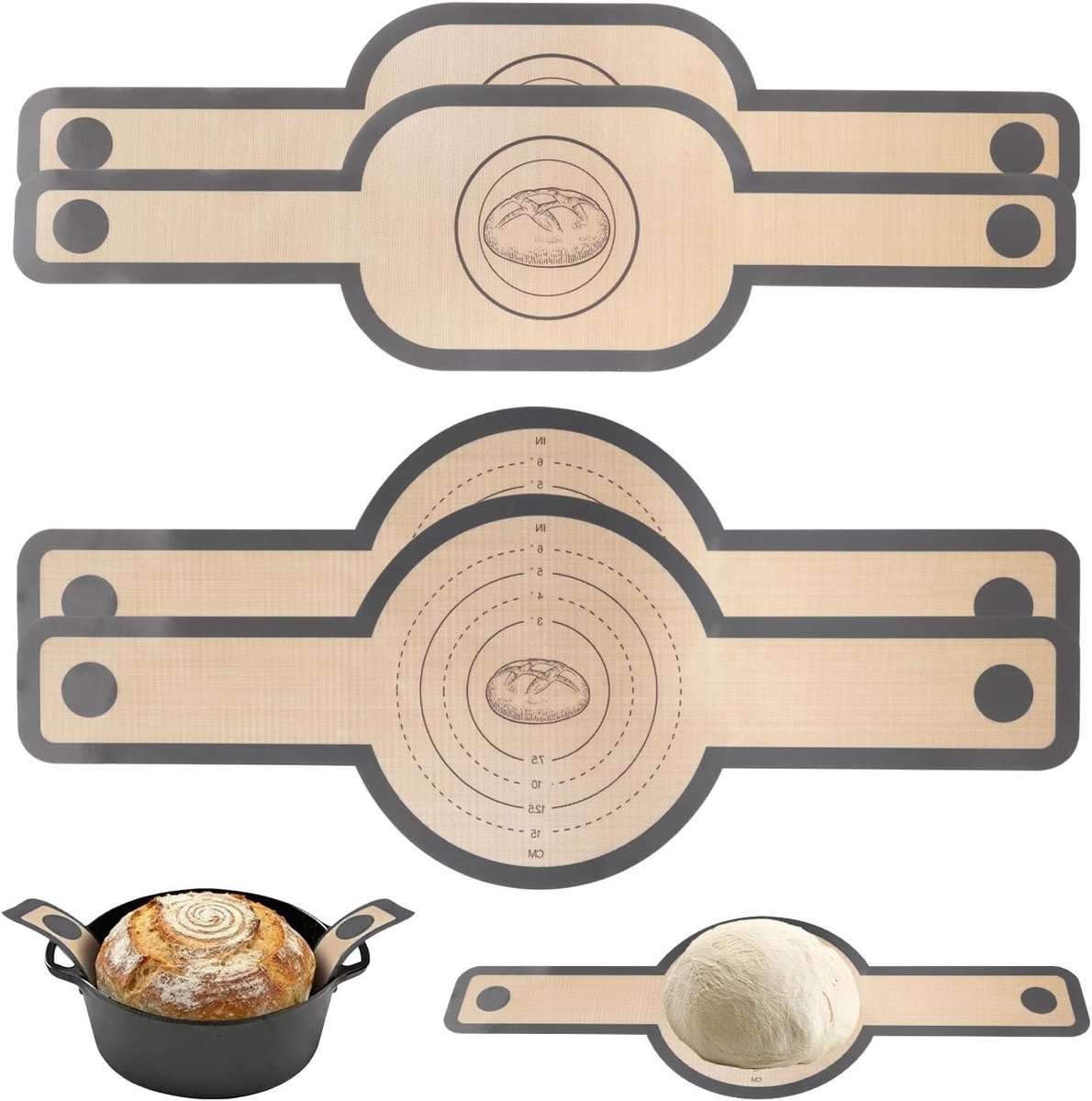 Siliconen Bakmatten - Brood Matten - Brood Bakken - Met Lange Handgrepen - 56 x 21 cm - Zwart