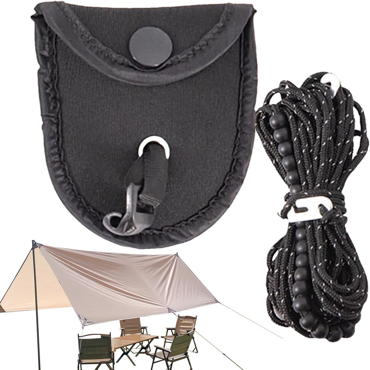Reis Waslijn - Droogtouw Camping - Kleding Drogen - Winddicht Parelsysteem - 3.5 Meter - Zwart