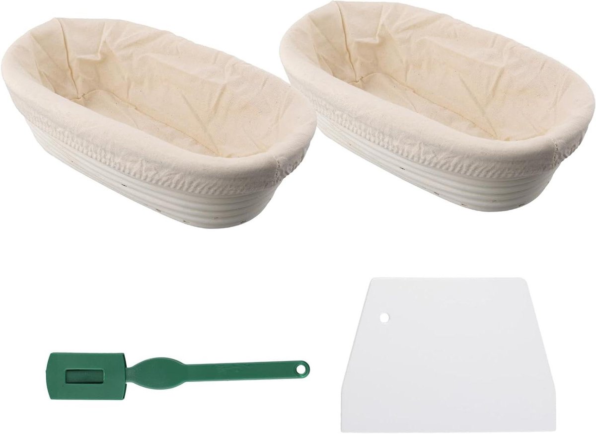 Banneton Broodmand Set - Rijsmand Bakken - Ambachtelijk Brood Bakken - Handgemaakt Rotan - 28 x 14 cm - Natuurlijk Rotan