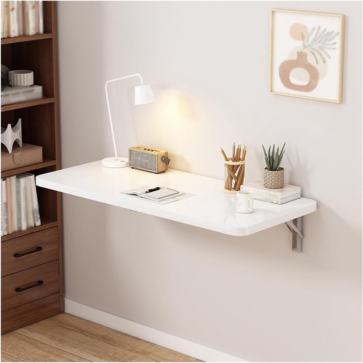 Opvouwbaar Wandbureau - Klaptafel Zwevend - Ruimte Besparen - Afgeronde Hoeken - 60x40 cm - Wit