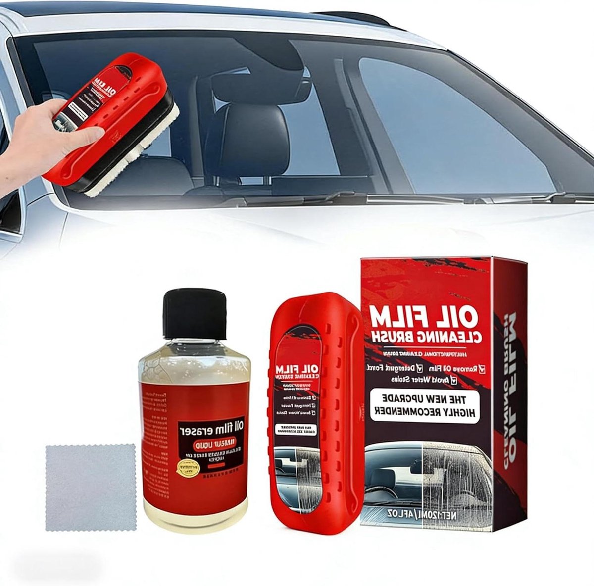 Oliefilm Reinigingsborstel - Voorruitreiniger Autoglas - Veilig Rijden - Kristalhelder Zicht - 1 stuk - Rood