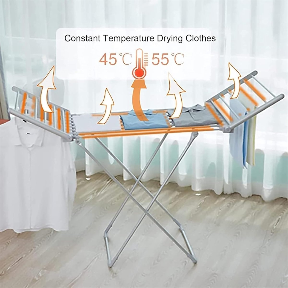Verwarmd Droogrek - Handdoekwarmer Droger - Kleding Drogen - 20 Verwarmde Buizen - 147x54x94 cm - Wit thumbnail 4