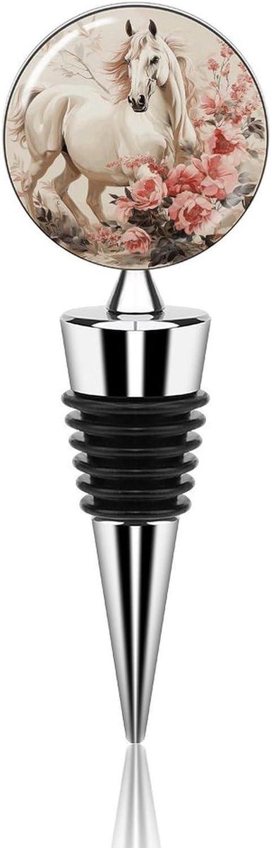 Wijnfles Stopper - Decoratieve Kurk - Fles Afsluiten - Uniek Paard Design - 10 cm Hoog - Wit