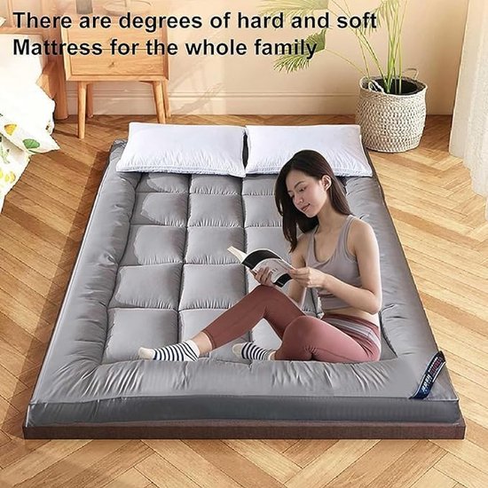 Tweepersoonsmatras - Japanse futon - Comfortabel slapen - Opvouwbaar en oprolbaar - 90x190 cm - Grijs — afbeelding 3