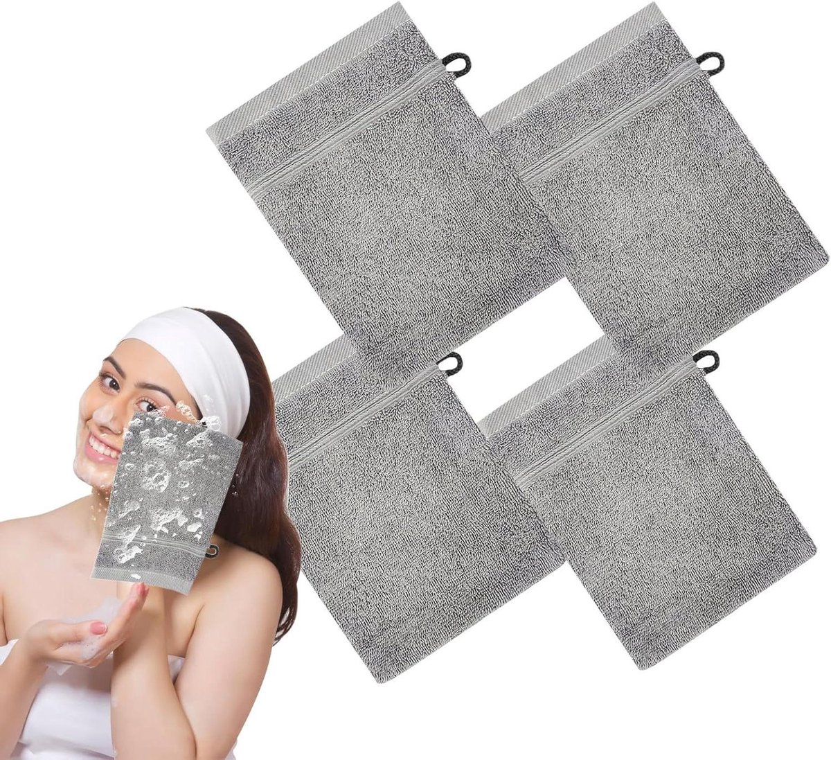 Badwanten Set - Douche Handschoenen - Huid Reinigen - Slijtvaste Textuur - 4 Stuks - Wit