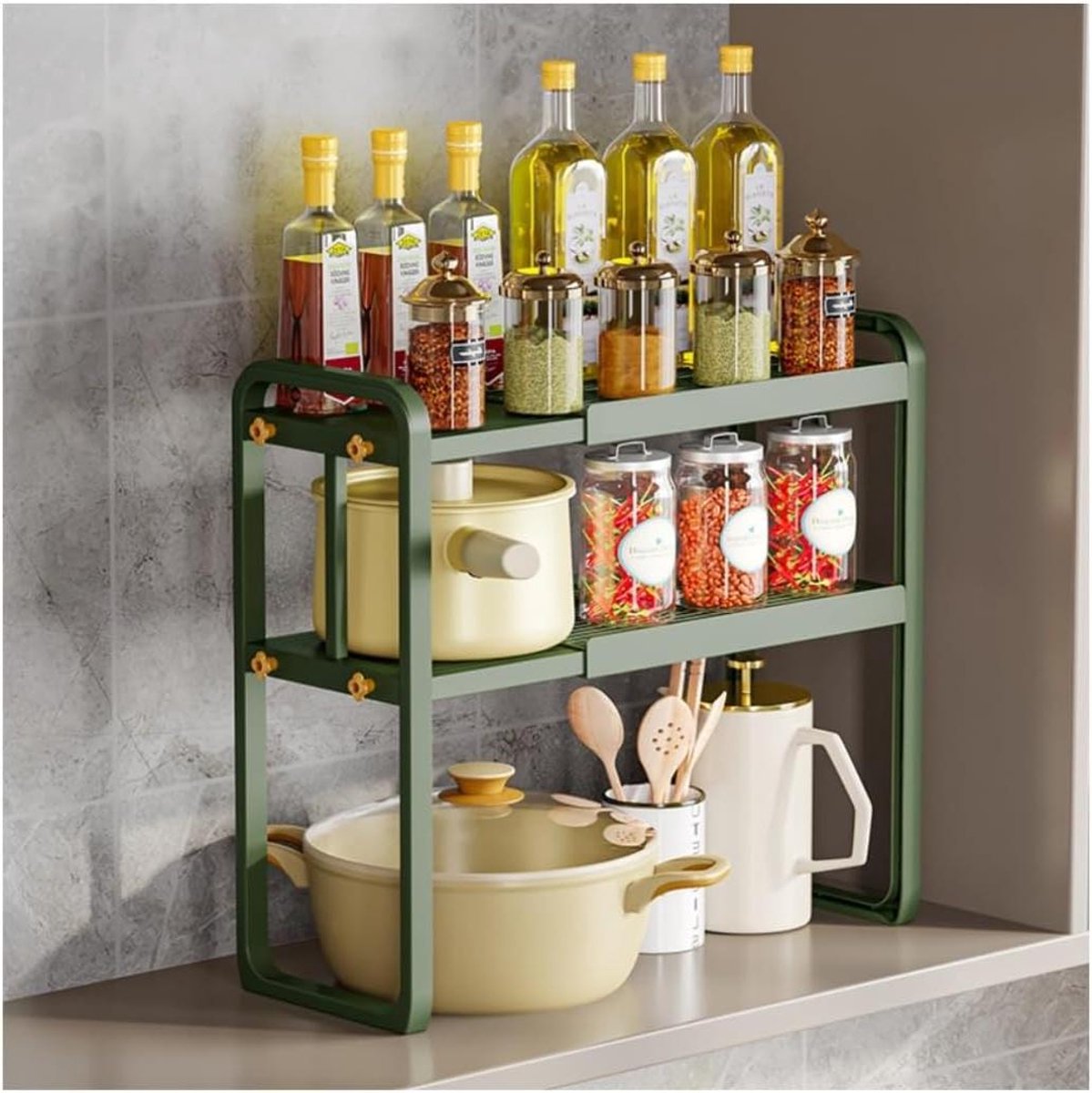 Keuken Magnetron Stand - Opslag Plank - Keuken Opbergen - Verstelbare Lengte - 41-58 cm - Groen