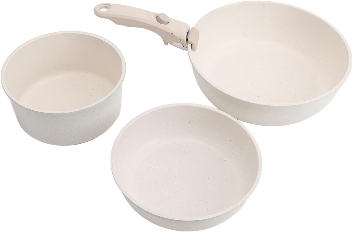 Koekenpannenset - Koekepan Set - Dagelijks Koken - Afneembaar Handvat - 3 Delig - Zwart