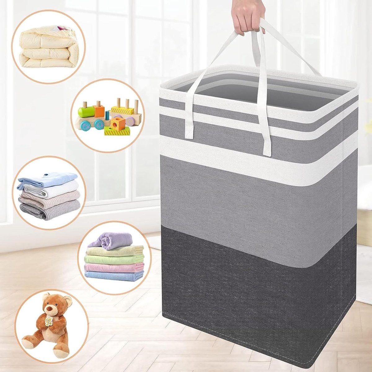 Opbergzakken Stof - Opbergboxen Kleding - Ruimte Besparen - Dubbel Versterkte Handvatten - 75L 40x36x60cm - Grijs
