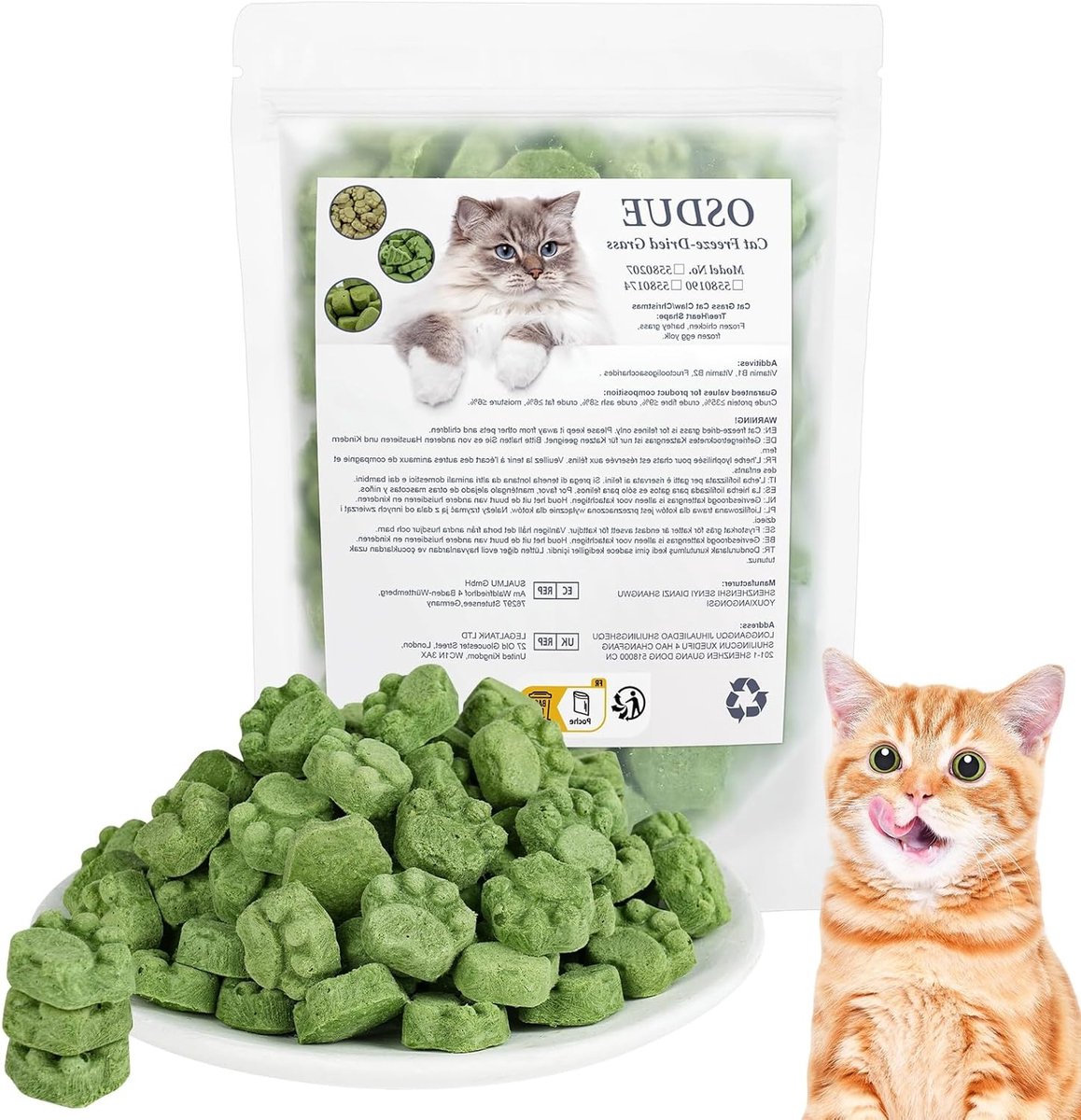 Natuurlijke Katten Snack - Mini Kattenpoot Vorm met Kattengras, Bevroren Gedroogd, Tandreiniging en Haarbalpreventie, Verhoogt de Eetlust, Graanvrij
