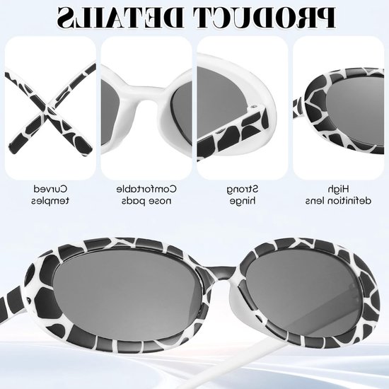 Trendy ovale zonnebril met koeienpatroon voor dames, meisjes en kinderen, perfect voor buitenactiviteiten en modebewuste stijlen van TRENDY — afbeelding 3