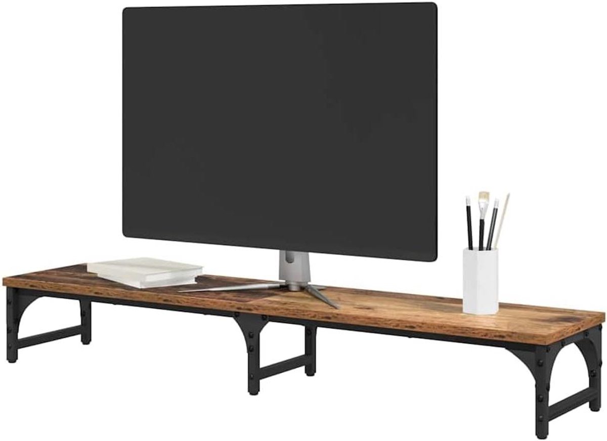 Monitor Verhoger - Bureau Stand - Ergonomisch Werken - Strak Minimalistisch - 105 cm Breed - Oud Hout