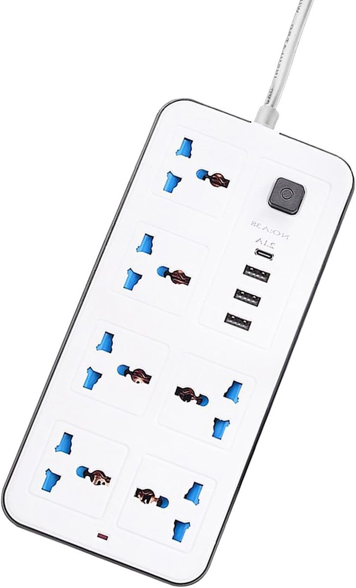 Power Strip met 6 AC Sockets, 3 USB Poorten en 1 Type C Aansluiting - 6ft Verlengsnoer voor Thuis, Kantoor en Studentenwoning (EU Plug)