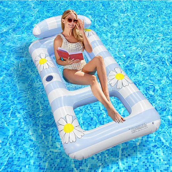 Zwembad Float - Opblaasbare Luchtbank - Water Ontspanning - Ergonomisch Kussenontwerp - 154 x 82 cm - Blauw — afbeelding 3