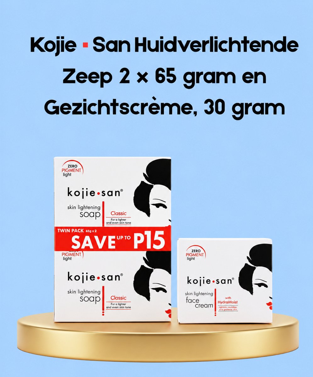 Kojie San Skin Lightening Soap – 2×65 g + Gezichtscrème – 30 g – Verhelderende & Hydraterende Set – Verminderde Donkere Vlekken, Egaliseert de Huidtint & Hydrateert Intensief – Voor een Gladde, Stralende & Gezonde Huid