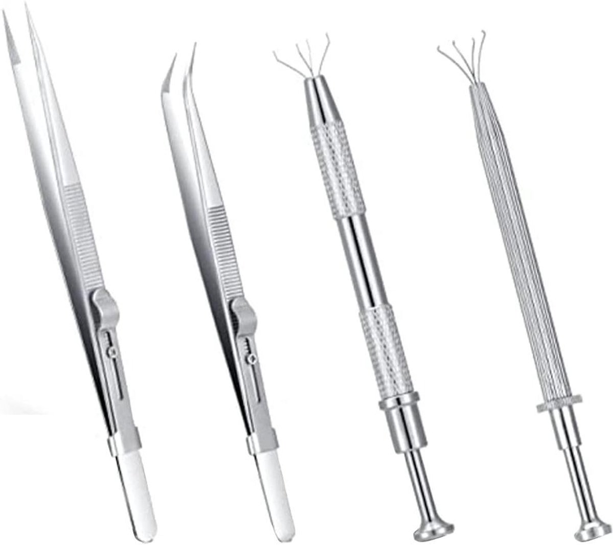 Multifunctioneel Pincet - Sieraden Tool - Edelstenen Oppakken - 4 Klauwen Ontwerp - Set van 4 - Zilver