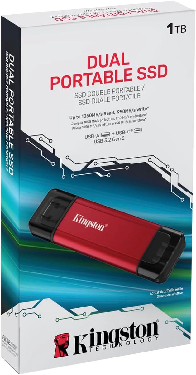Draagbare SSD - Externe Opslag - Bestanden Overzetten - Dubbele USB A/C - 1TB - Rood/Zwart — afbeelding 4
