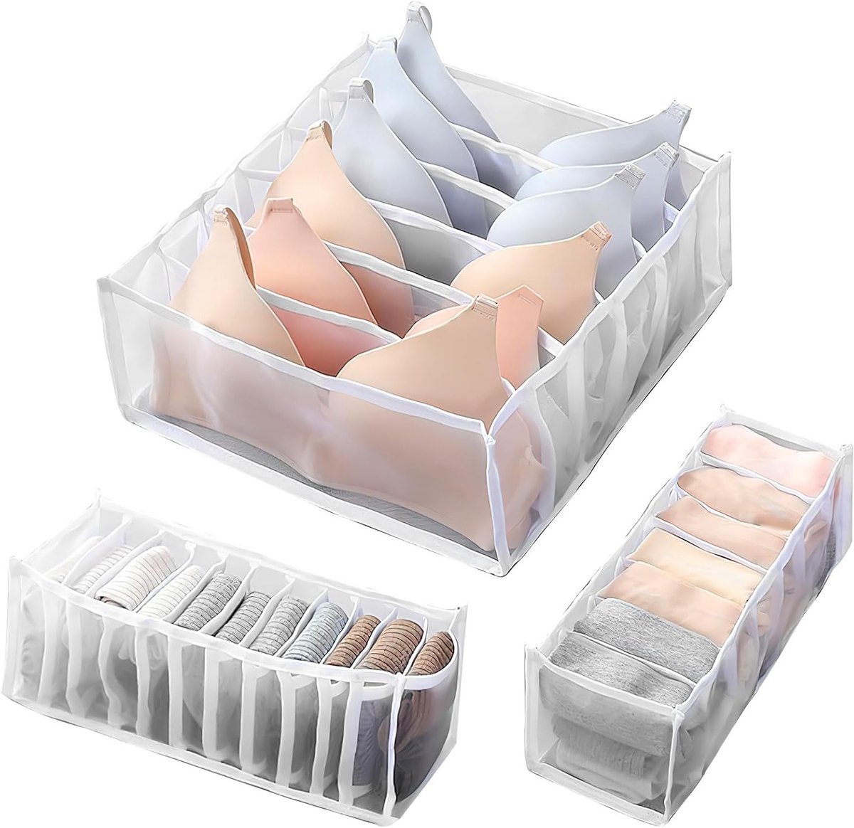 Set van 3 Ladeorganizers voor Ondergoed, Sokken en Beha's - Vouwbare Kledingopbergers, Scheidingswanden en Wasbare Opbergdozen voor de Kledingkast