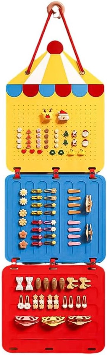 Wandkast Van Vilt - 2-in-1 Voor Oorbellen/Haarklemmen/Haarbanden - Met Prikgaatjes + Speciale Sleuven - Stofdicht En Ademend - Voor Slaapkamer/Badkamer/Achter Deur - Voor Meisjes/Vrouwen - Neutraal/Crèmewit/Lichtgrijs - Geel + Blauw + Rood - 1 Stuk