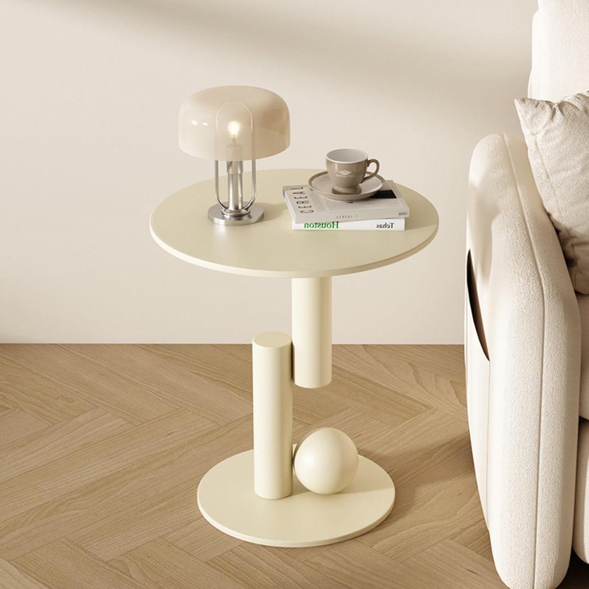 Ronde bijzettafel - Kleine salontafel - Woonkamer decoratie - Ruimtebesparend ontwerp - 50x50x55cm - Beige