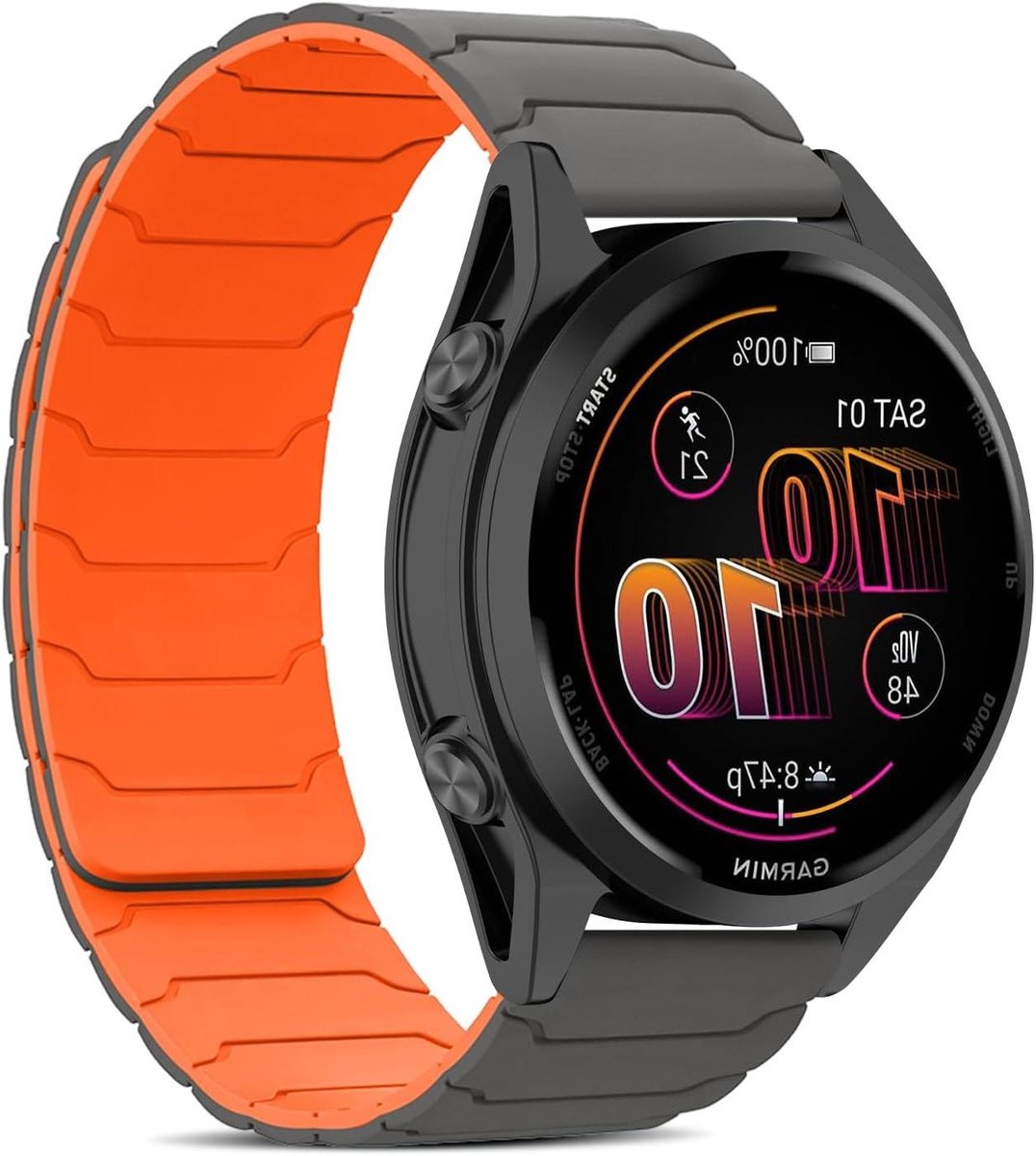 Sportarmband - Horlogeband - Actieve levensstijl - Magnetische sluiting - 22 mm - Grijs oranje