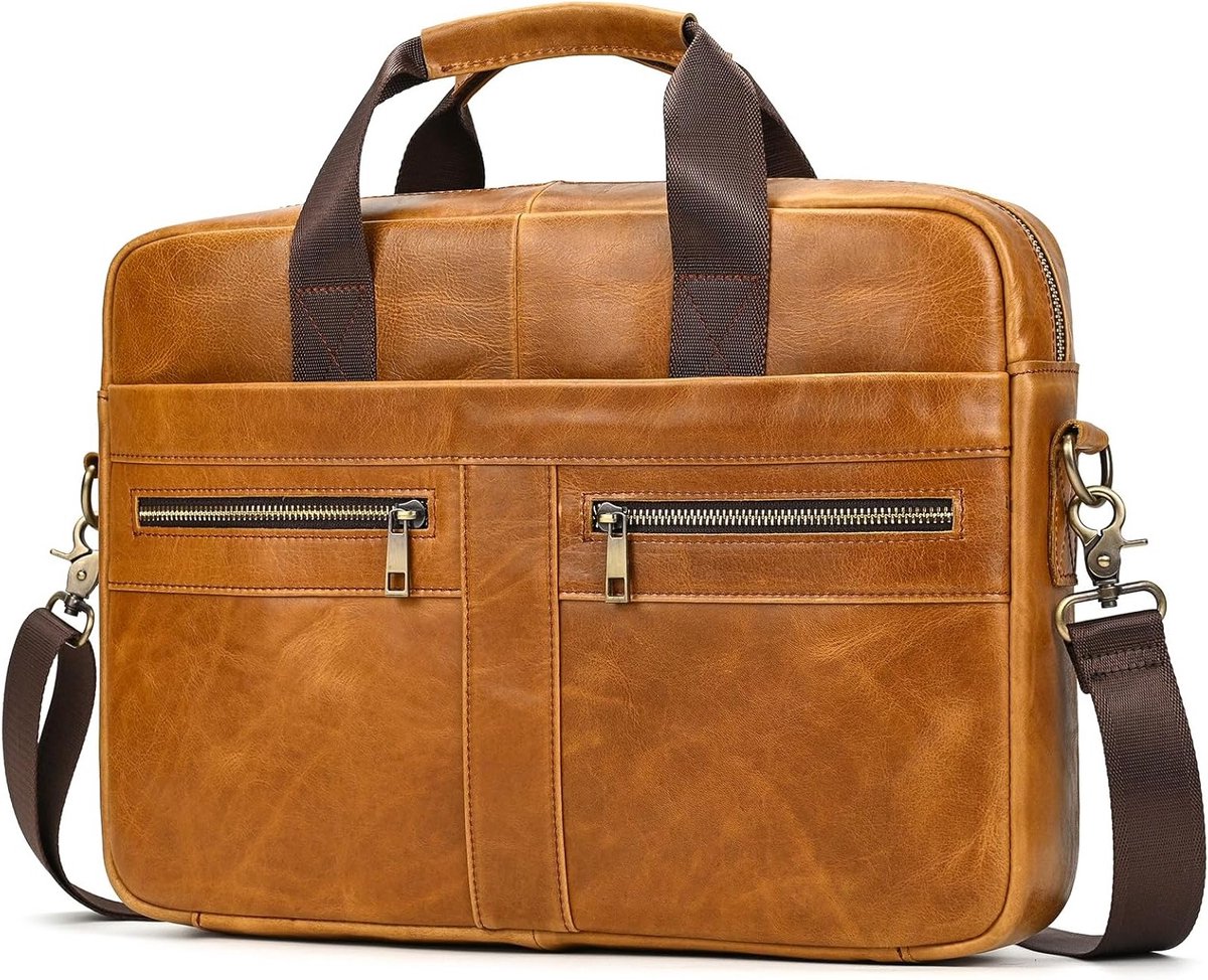 Laptop tas 15.6 Inch - leren aktetas - schoudertas - ideaal voor zakelijke gebruikers - SnelShoppen