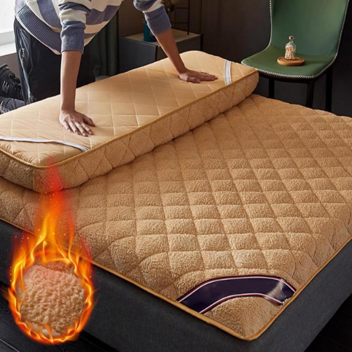 Japanse Vloermatras - Draagbare Futon - Ruimte Besparen - Ergonomisch Ontwerp - 90x190x6cm - Oranje