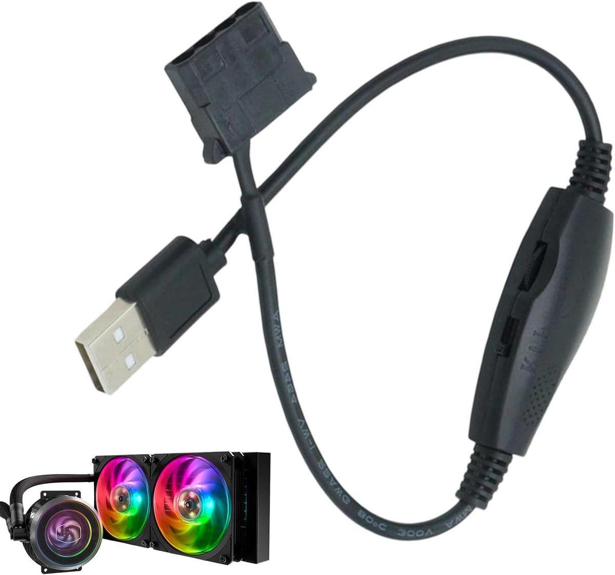 Ventilatorregelaar - USB Adapter - PC Koeling - PWM Aansluiting - 3/4 Pin - Zwart