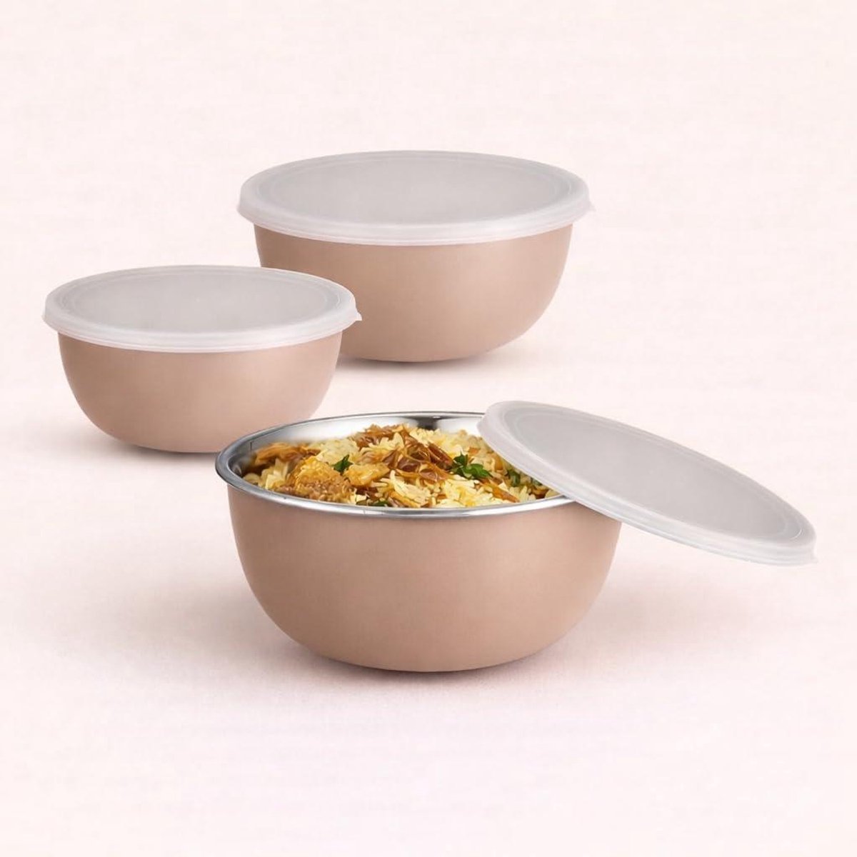 Voedselcontainers Set - Opslag Bakjes - Maaltijden Bewaren - Magnetron Vaatwasser Veilig - 3 Delig 1.2L 0.7L 0.5L - Zandbruin