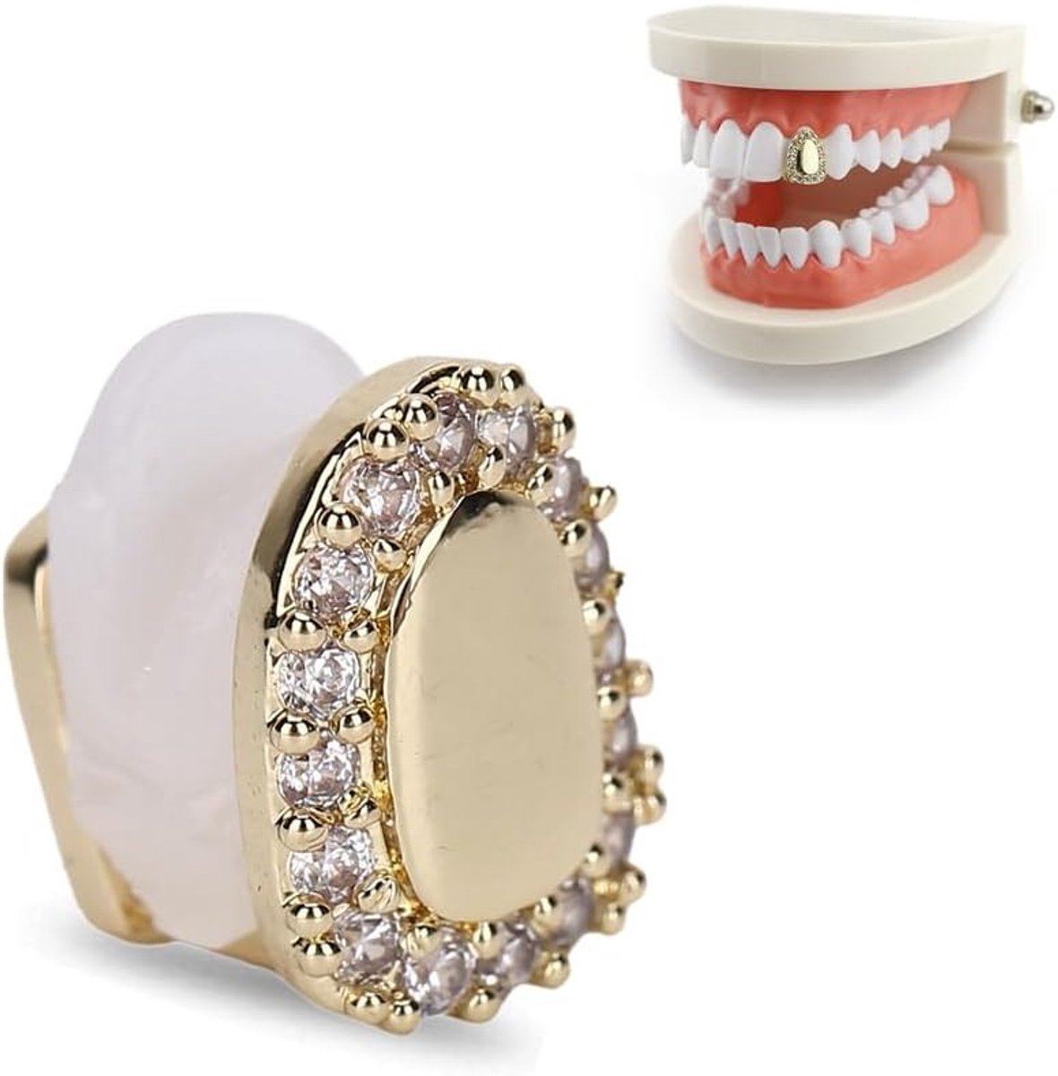 Bling Tanden Accessoire voor Halloween Feest, Hip Hop Show en Rapper Kostuum - Diamanten Gouden Tandenjuwelen en Decoratie