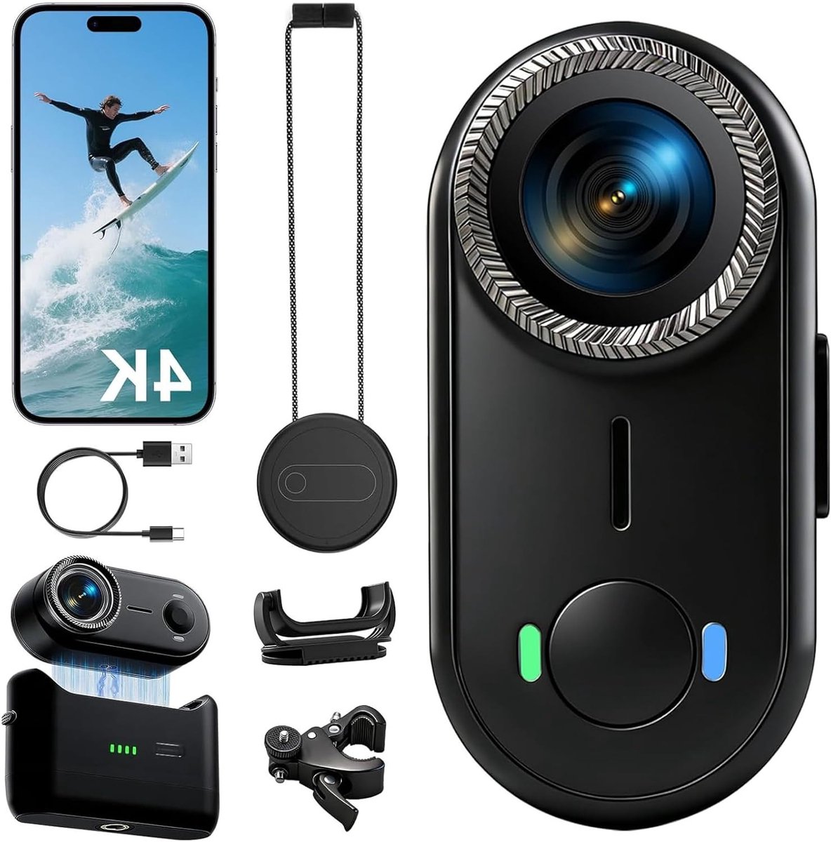 Actie Camera 4K Waterdicht met Wifi - Mini Body Cam met Beeldstabilisatie voor Onderwater Vloggen en Motorhelmcamera voor Sportactiviteiten