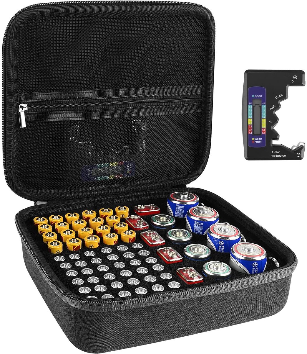 Dailygoody - Opslagcontainer voor Harde Batterijen - Organizerbox met Tester - Veilig Draagbare Batterijhouder - Compact Formaat - Geschikt voor AA AA...