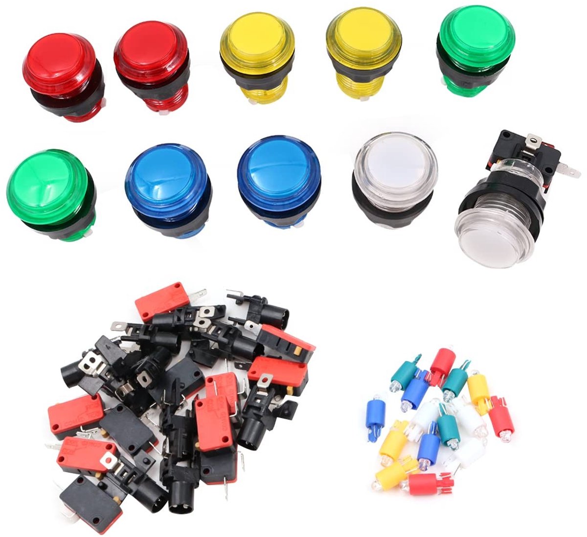 Dailygoody - LED-verlichte arcade-drukknoppen - 10 stuks - Perfect voor Mame-Multicade - 32 mm - Microschakelaar - Voor arcade gamers - Kleur: multicol
