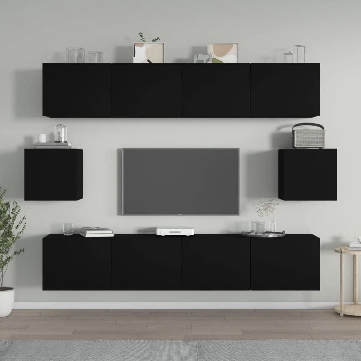 Tv-kast set - Televisie meubel - Woonkamer inrichten - Wandmontage mogelijk - 80 x 30 x 30 cm - Zwart