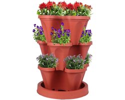 Verticale Bloempot Toren - Stapelbare Plantenbak - Groenten en Kruiden Kweken - Met Verrijdbare Wielen - 35x15cm - Groen