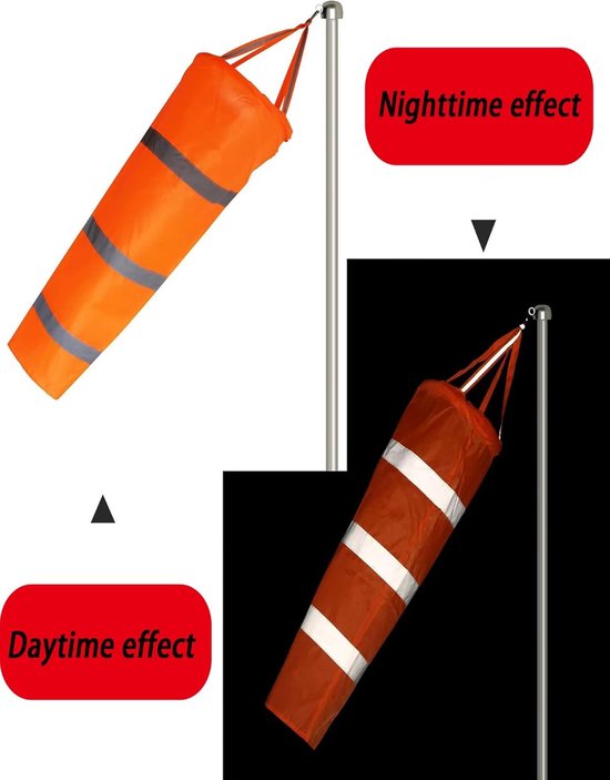 Reflecterende Windzak - Windmeter Windzak - Windrichting Meten - Industrieel Rip-Stop Nylon - 2 Meter - Oranje Melk — afbeelding 3