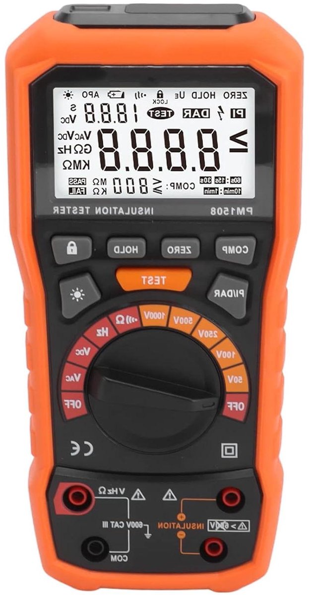 Isolatieweerstandstester - Megger Tester - Elektrische Inspectie - Microprocessor Gestuurd - 193x93x54mm - Grijs