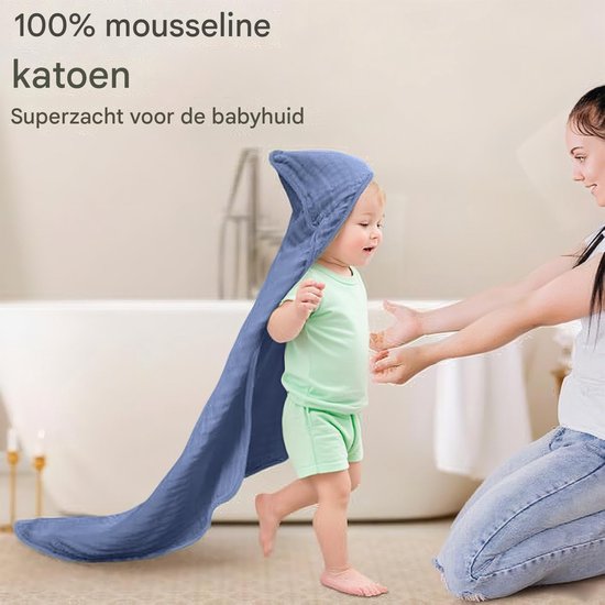 Baby Capuchon Handdoeken - Badcape Baby - Na het Baden - Duurzame Kwaliteit - 90 x 90 Cm - Donkerblauw — afbeelding 4