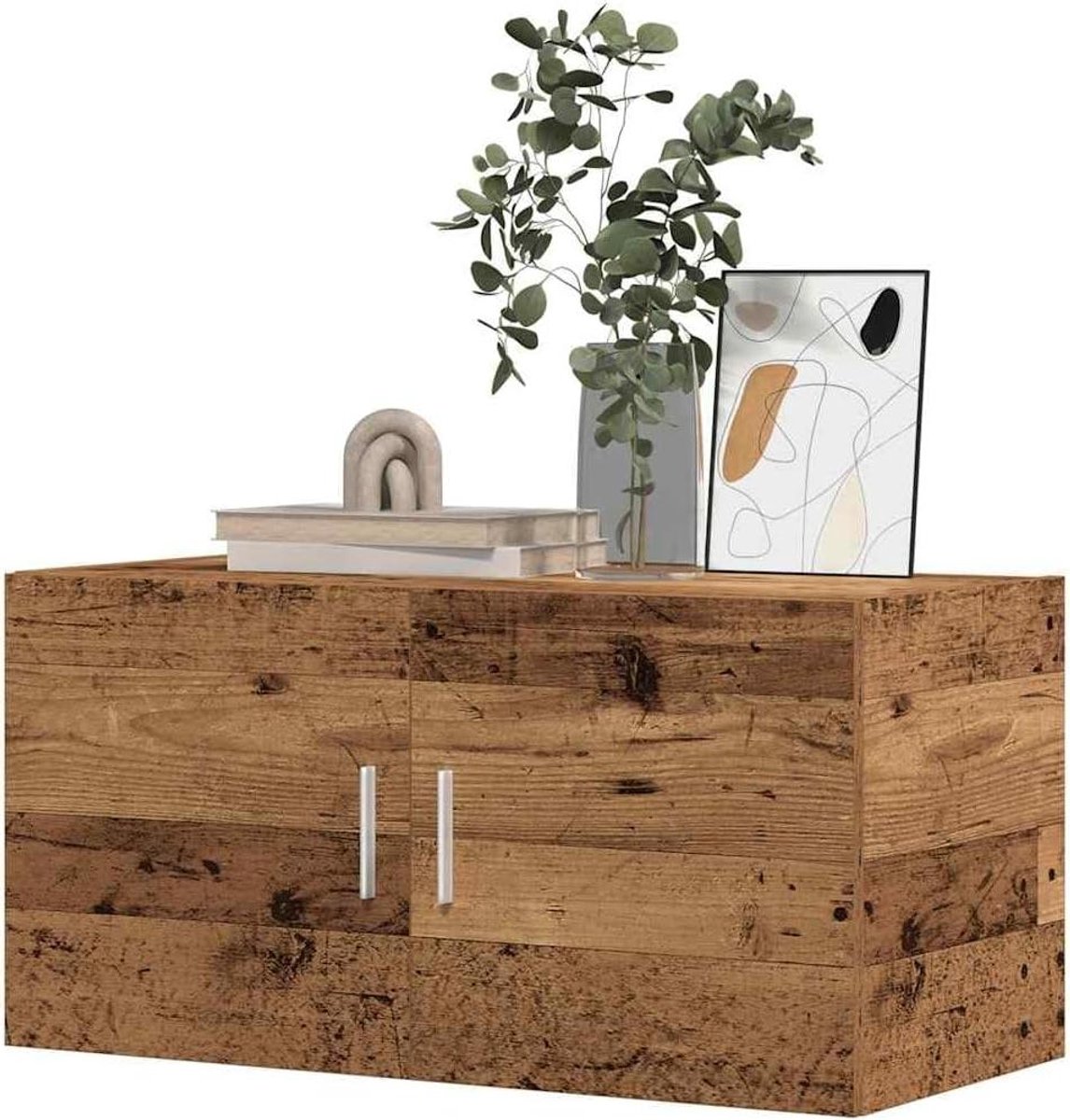 Wandkast Hout - Opbergkast Zwevend - Woonkamer Inrichten - Met Deur - 80x40cm - Houtkleurig