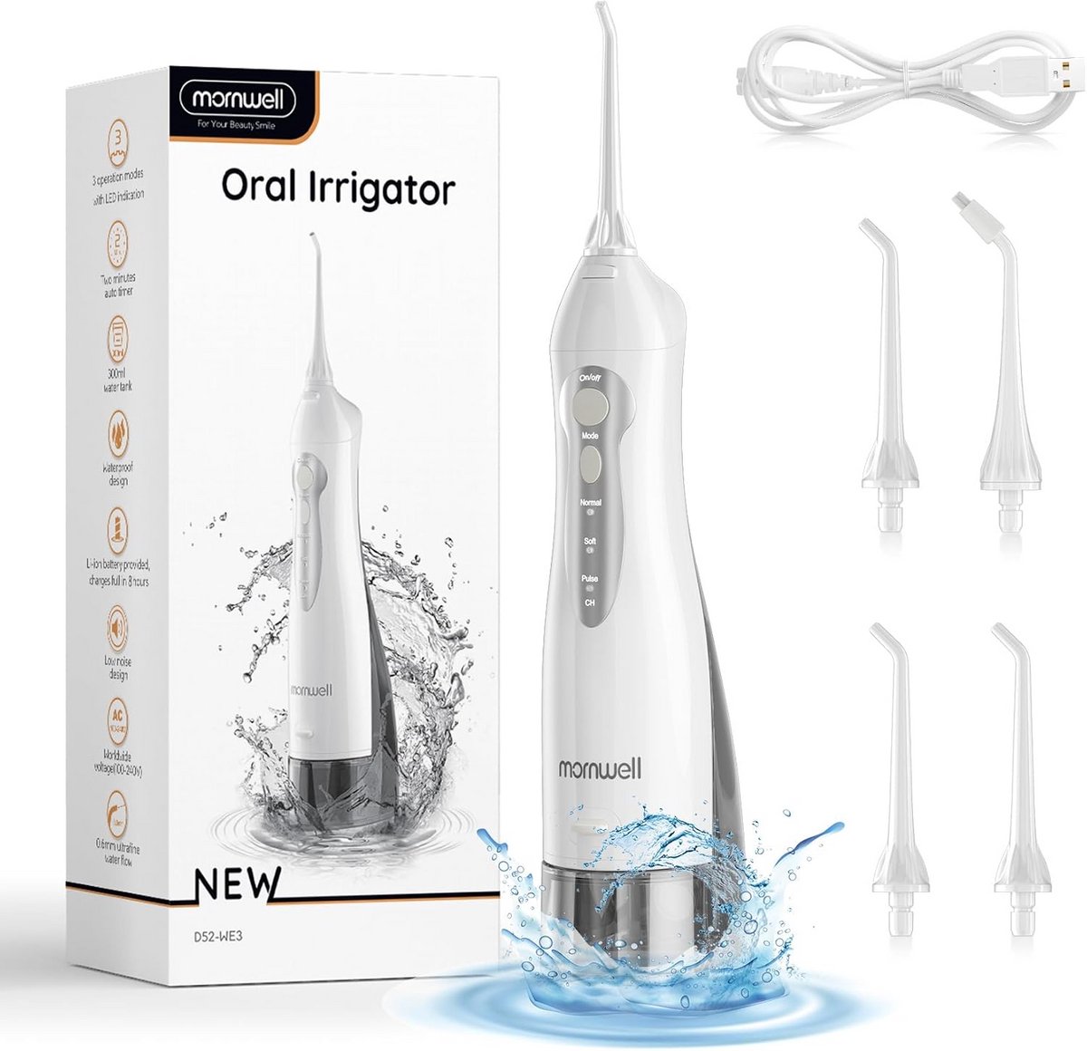 Draadloze Monddouche met 4 Straalpuntjes - Waterflosser voor Grondige Tandhygiëne en Gezond Tandvlees - USB Oplaadbaar en Waterdicht