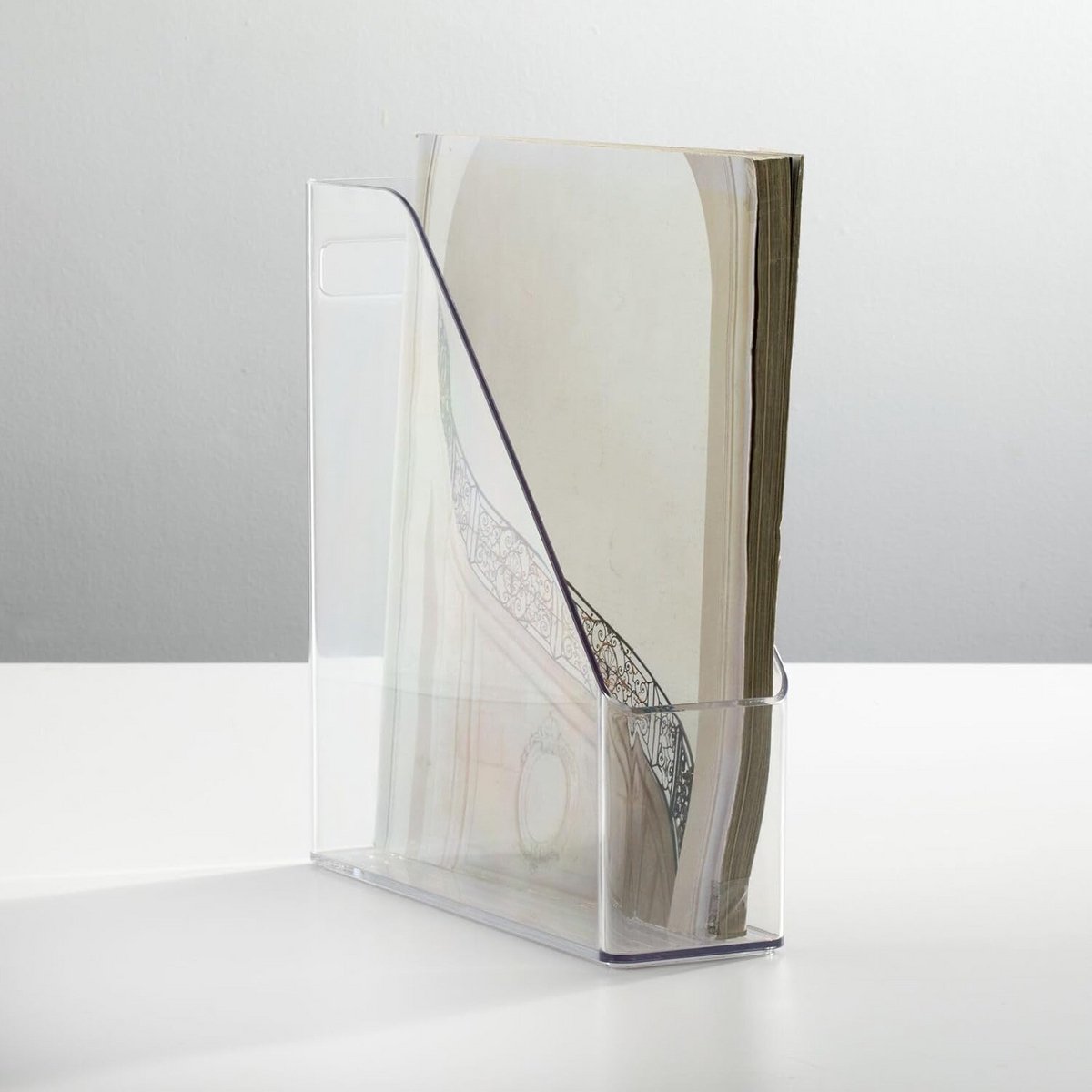 mDesign - Magazine cassette - desk organiser - office supplies - for files, magazines, notebooks - transparent — cadeau in Cadeau-ideeën - foto 2