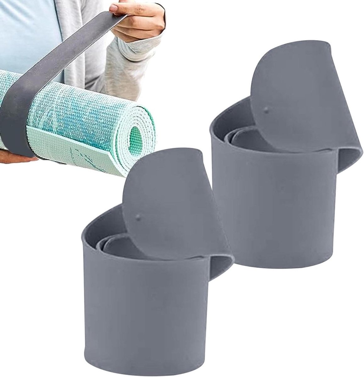 Yoga Mat Band - Matriem Houder - Sporten Onderweg - Eenvoudig Oprollen - 1 Paar - Grijs