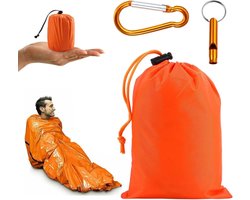 Survivalsets - Nood Slaapzak - Nooddeken - Waterdichte Overlevingsdeken - PE - Outdoor slaapzak - Isolatiedeken - Survival Slaapzak - Emergency Sleeping Bag - Buiten/Wandelen/Kamperen/Hiken - Noodfluit & Opbergtas - 210×90cm