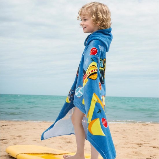 Kinder Kapmantel - Poncho Handdoek - Na het baden - Speels Bouwprint - 127x76 cm - Multicolor van Kinder — afbeelding 3