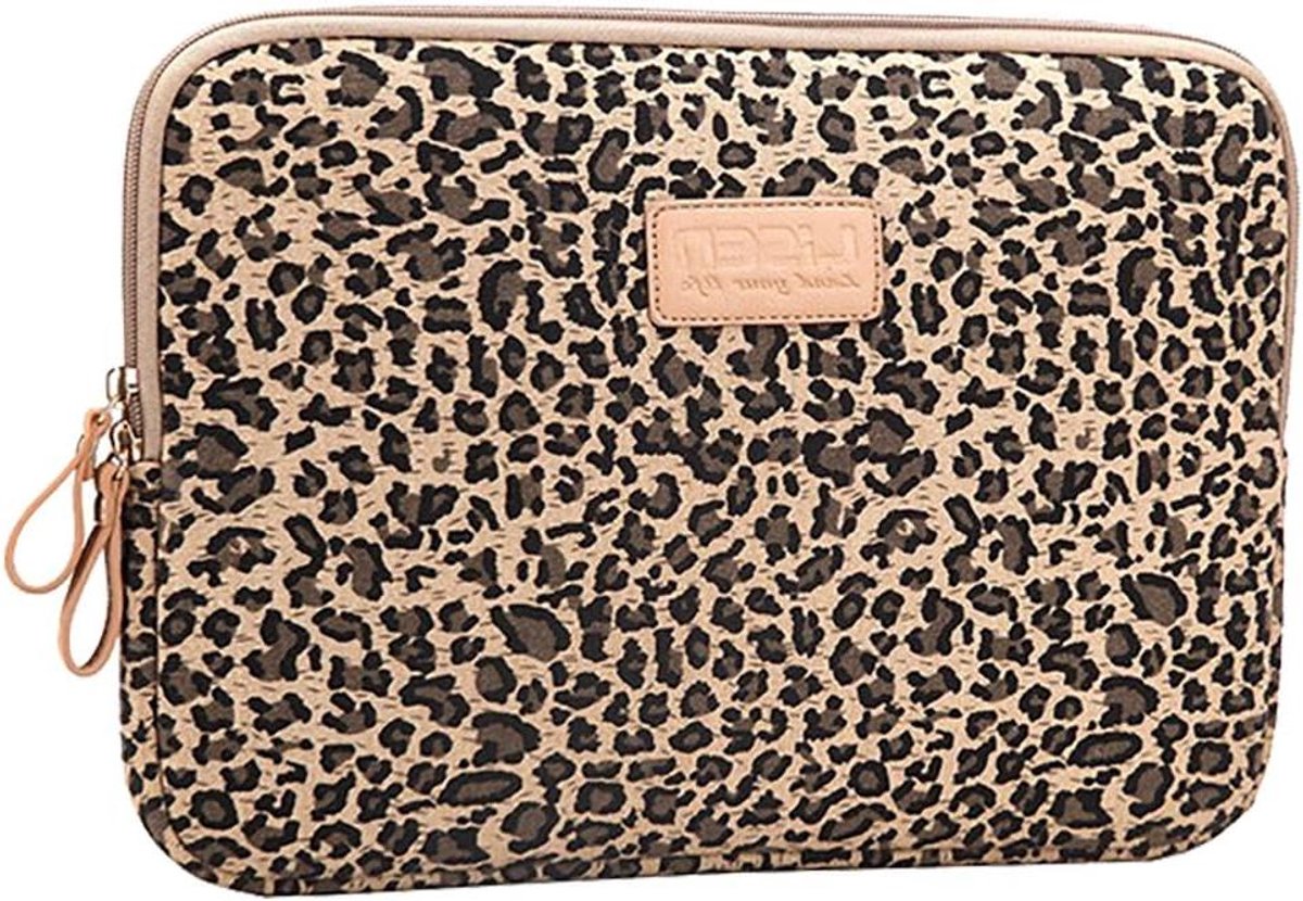 Laptoptas - Tablethoes - Veilig Vervoer - Waterafstotend Canvas - 13 Inch - Luipaardbruin