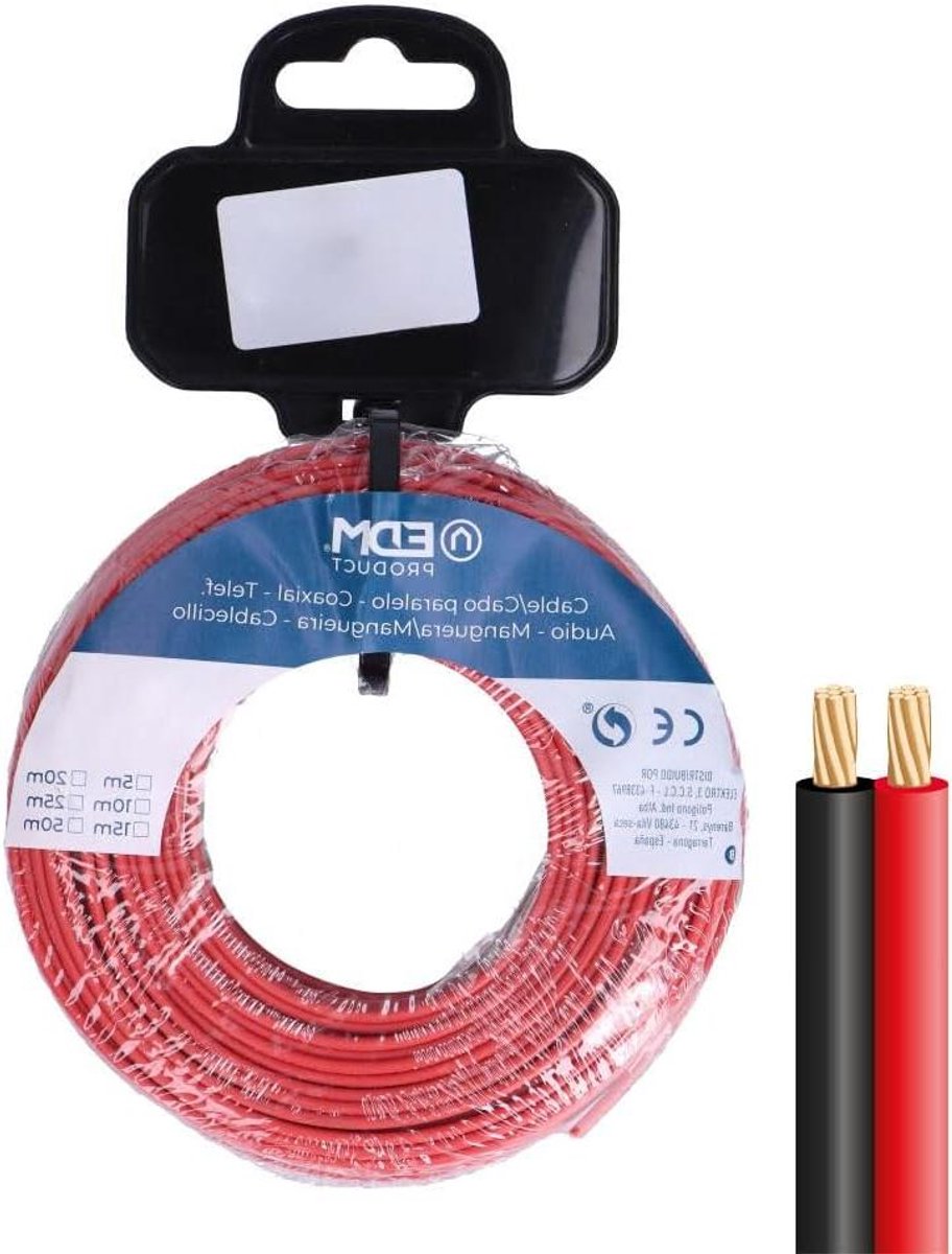 Parallel kabel - Kabel rol - Audio installatie - Tweekleurige isolatie - 10 meter - Zwart rood