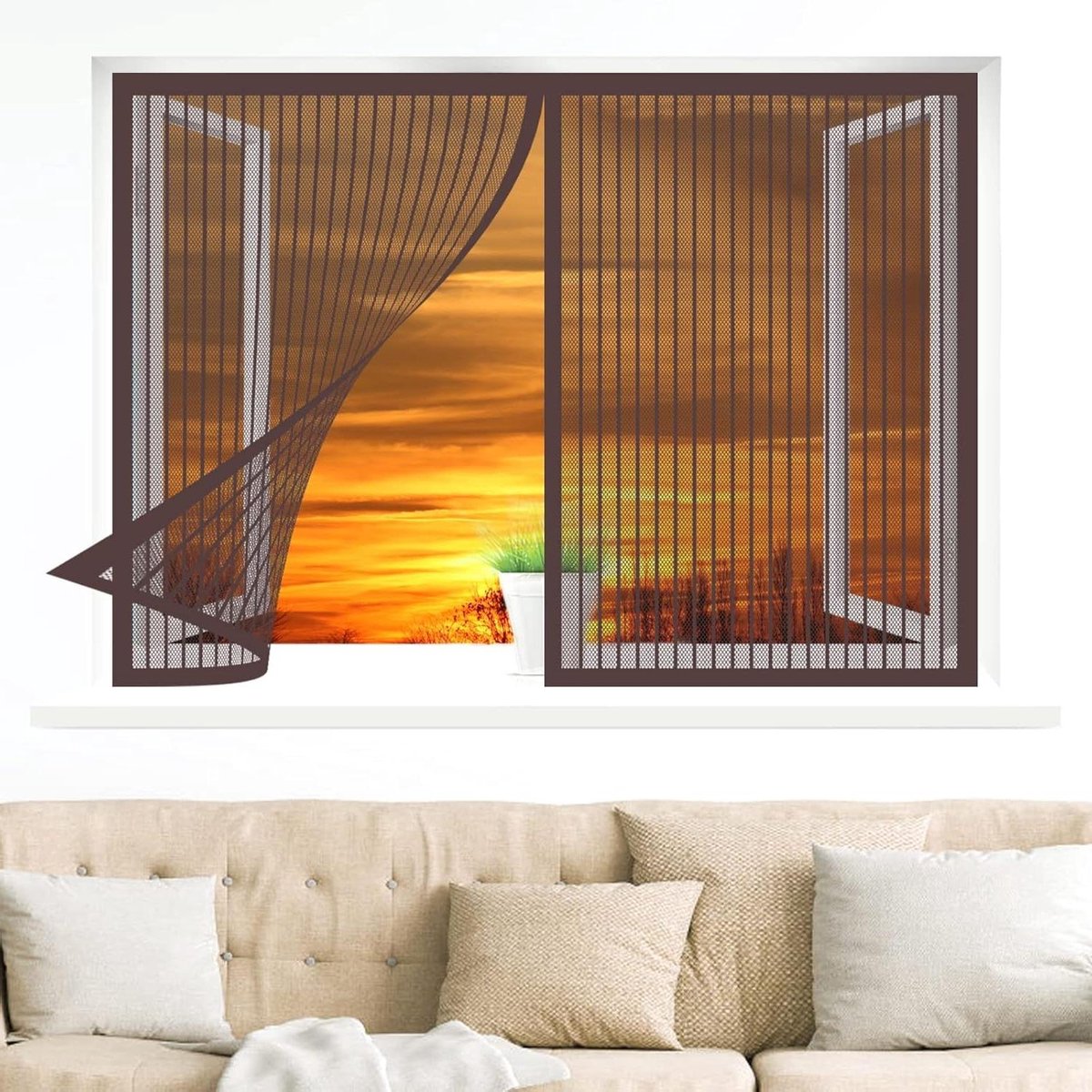 Raam Hor - Insectenwering Raam - Frisse Lucht - Magnetische Bevestiging - 80 x 150 cm - Bruin